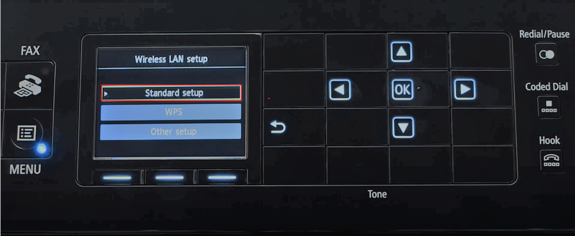 sélectionnez la configuration standard dans le menu de configuration du LAN sans fil