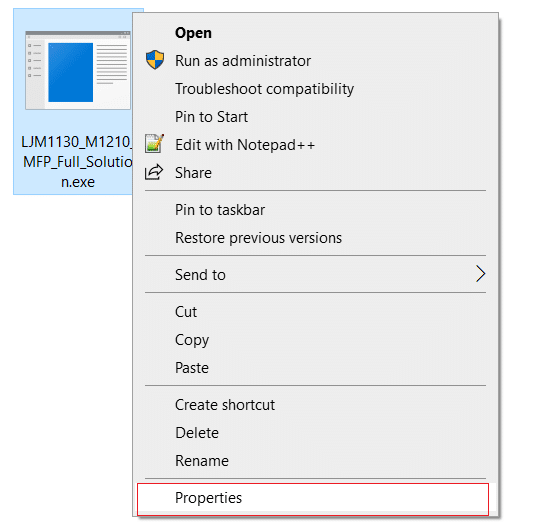 Faites un clic droit sur le fichier de configuration de l'imprimante et sélectionnez Propriétés