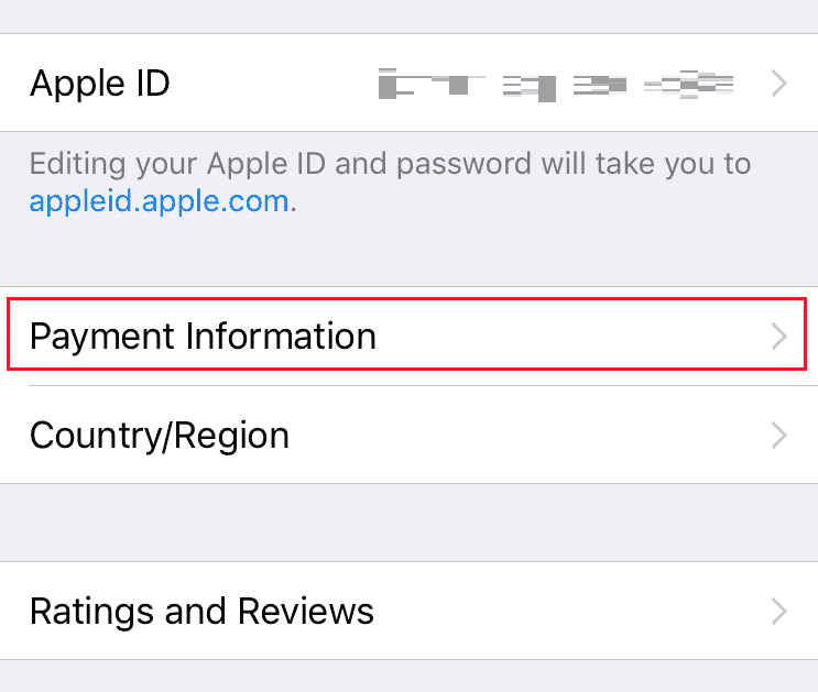 Toque Información de pago e ingrese su ID de Apple Contraseña | Cómo quitar la tarjeta de crédito de la ID de Apple