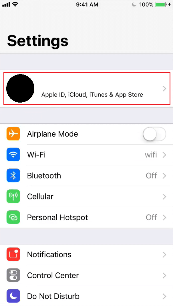 toca el perfil de icloud de ID de Apple en la configuración del iphone