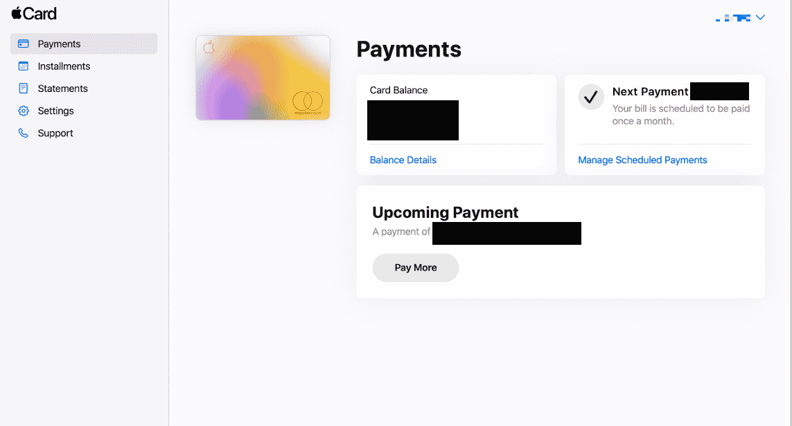 Panel de control de la cuenta Apple Card para la web | Cómo quitar la tarjeta de crédito de la ID de Apple