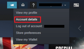 เลือก รายละเอียดบัญชี วิธีดูประวัติการซื้อบน Steam