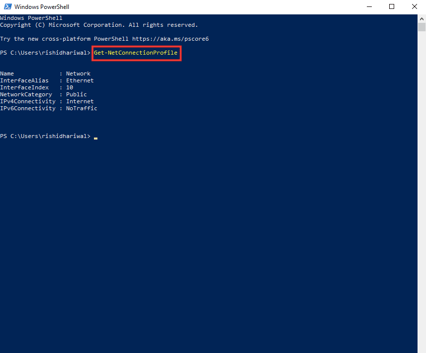 พิมพ์คำสั่งต่อไปนี้ใน powershell แก้ไขปัญหาโปรไฟล์เครือข่าย Windows 10 ที่ขาดหายไป