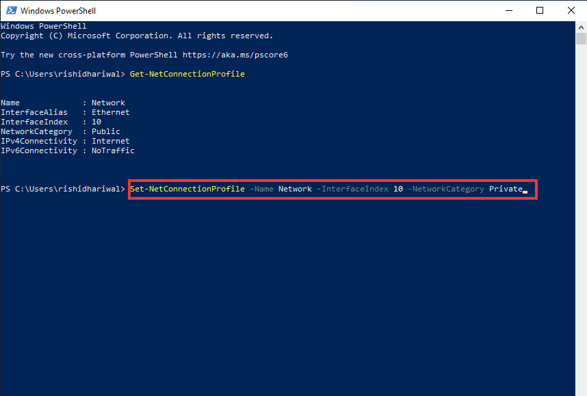 พิมพ์คำสั่งต่อไปนี้ใน powershell