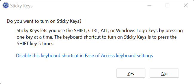 ป๊อปอัป Sticky Keys