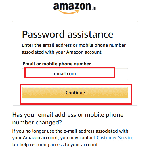 ป้อนที่อยู่อีเมลหรือหมายเลขโทรศัพท์มือถือที่เชื่อมต่อกับบัญชี Amazon ของคุณแล้วคลิกดำเนินการต่อ