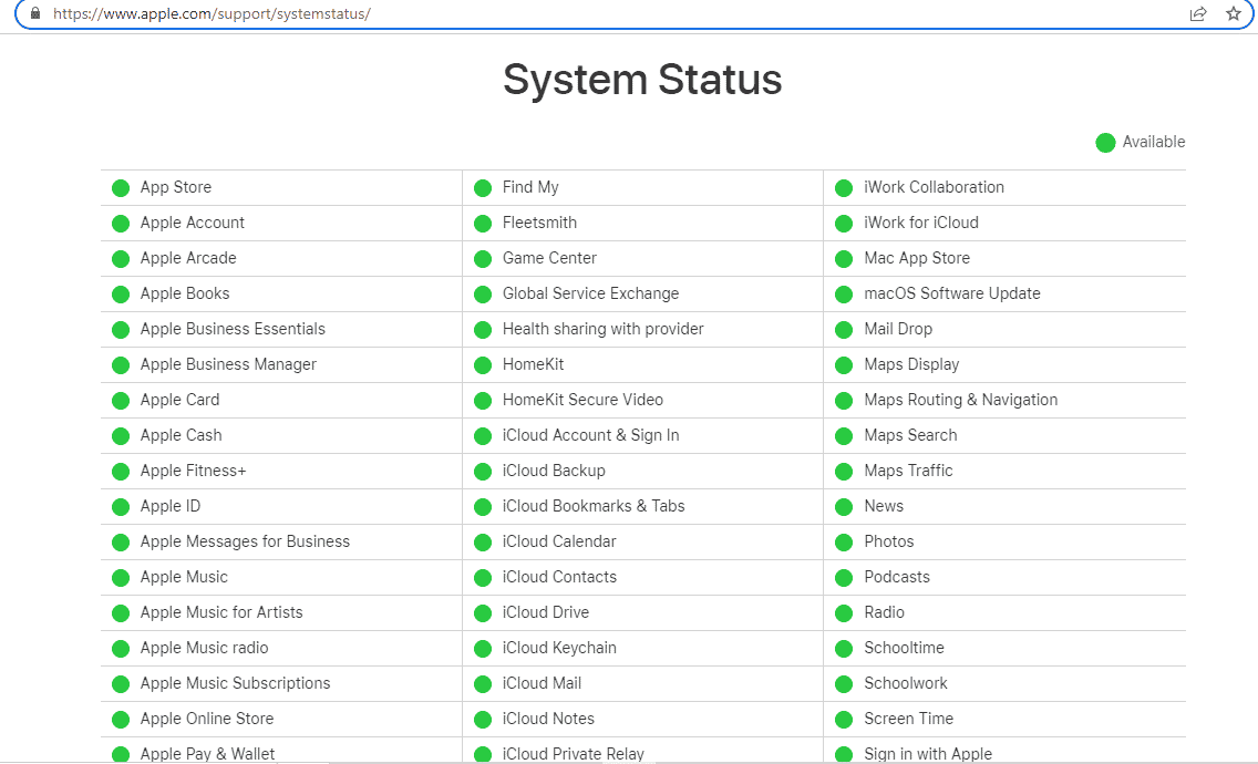 Periksa Halaman Status Apple