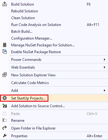 ตั้งเป็นโครงการเริ่มต้น... microsoft visual studio