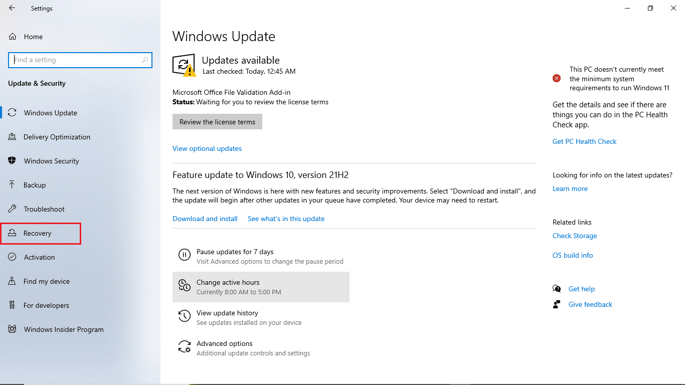 เลือกการกู้คืน แก้ไข Windows 10 มีการพยายามอ้างอิง Token