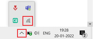 위쪽 화살표 아이콘을 클릭하고 작업 표시줄에서 Wi-Fi 아이콘을 선택합니다.