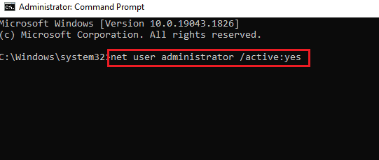 Geben Sie net user administrator active yes ein