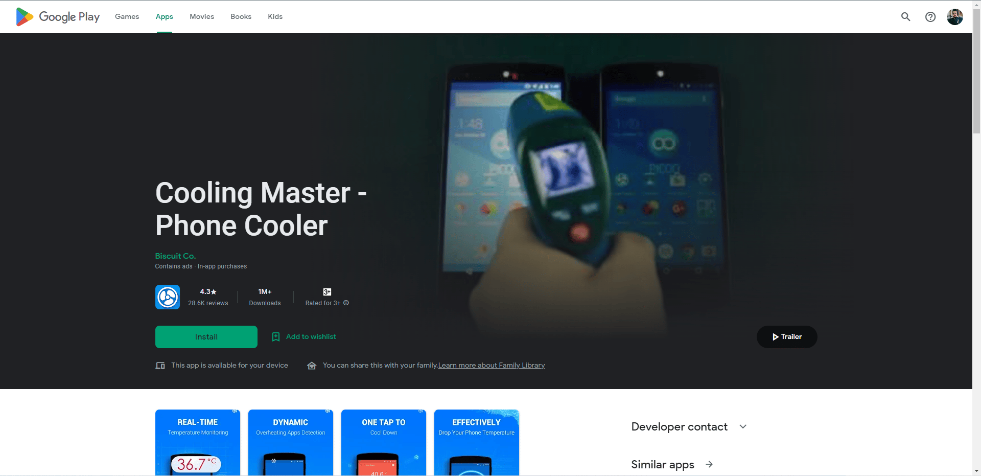 Cooling Master Phone Cooler Playstore-Webseite