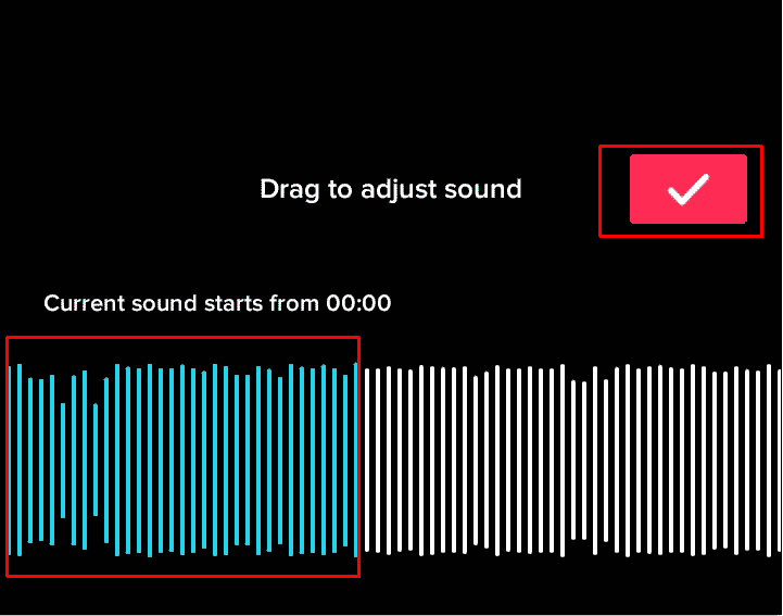 Wählen Sie den Audioabschnitt aus, den Sie dem Video hinzufügen möchten, und tippen Sie oben auf das Häkchen