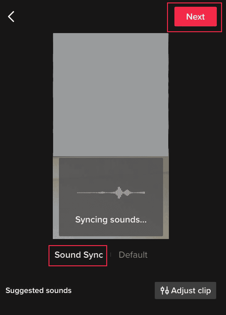 Tippen Sie auf Weiter, nachdem Sie das Video angepasst haben. Stellen Sie sicher, dass Sie die Option Tonsynchronisierung ausgewählt haben | So passen Sie den Ton auf TikTok an