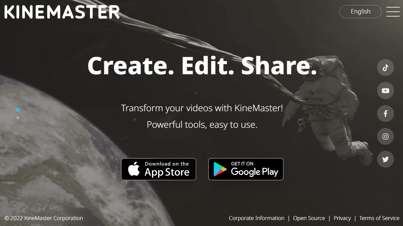 Homepage der KineMaster-Website | So passen Sie den Ton auf TikTok an