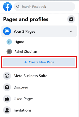 Klicken Sie auf Neue Seite erstellen. | So fügen Sie ein weiteres Facebook-Konto hinzu