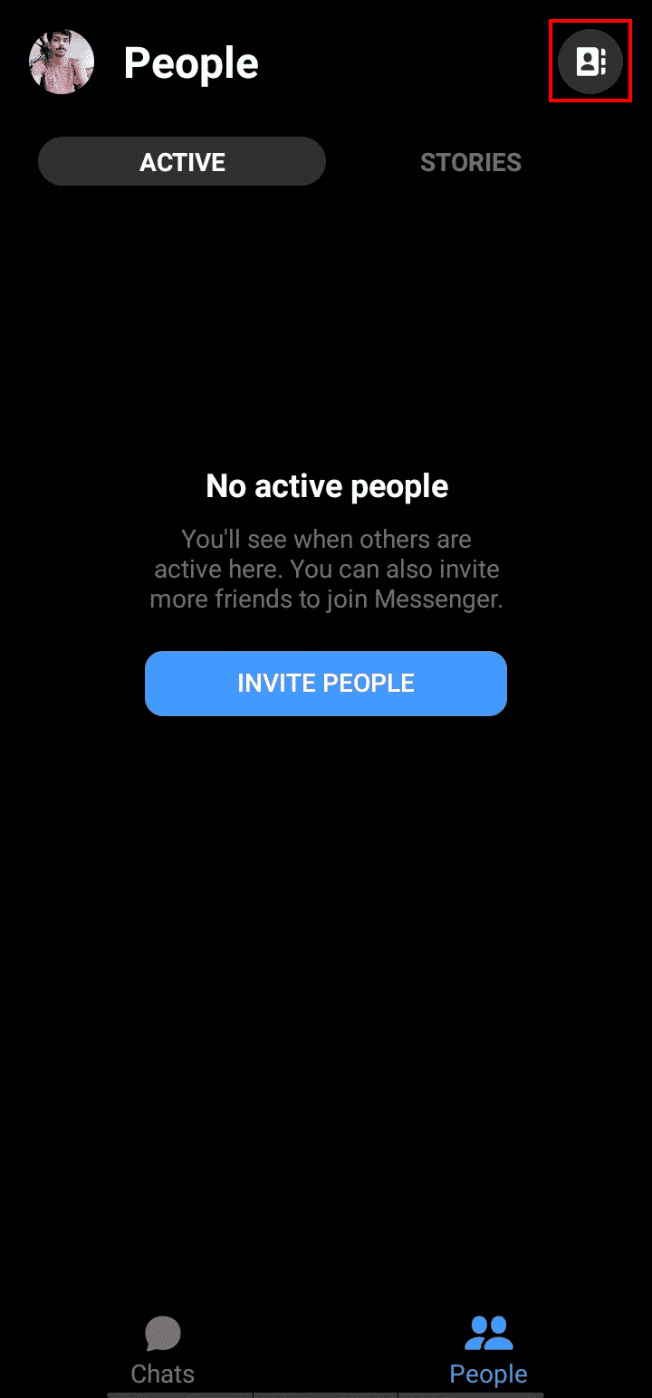 Ketuk ikon Kontak di kanan atas layar | mode menghilang di Messenger