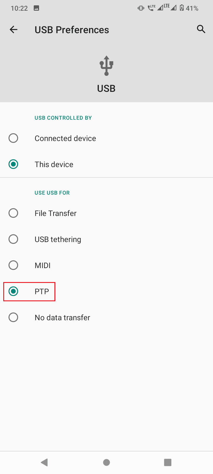 Tippen Sie auf PTP oder Fotoübertragung, wenn die Dateiübertragung nicht funktioniert