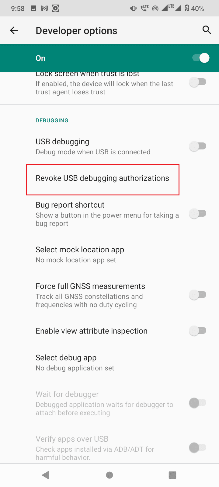 Tippen Sie auf USB-Debugging-Autorisierungen widerrufen