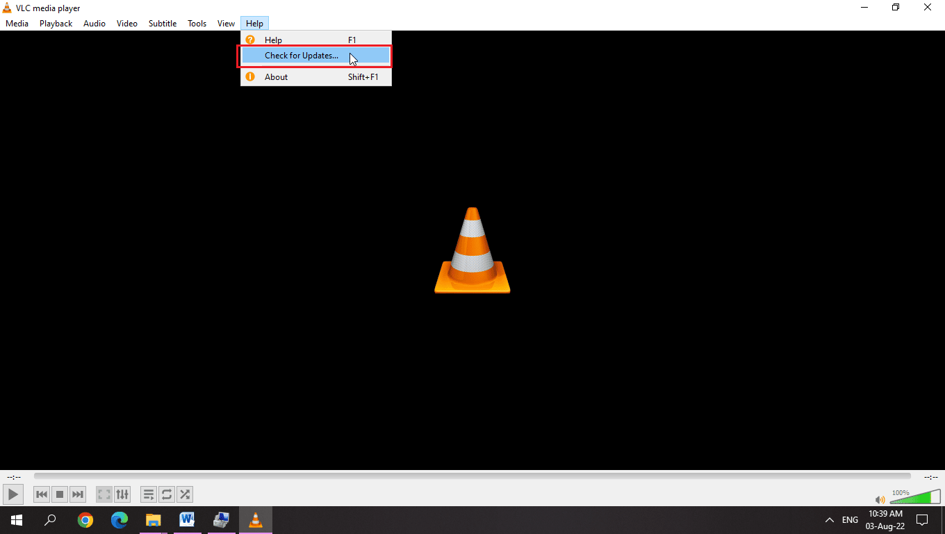 clique em verificar atualizações para verificar e instalar as atualizações do player VLC