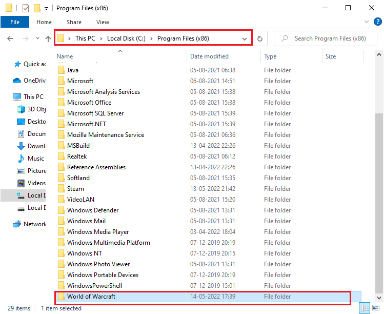 Navigieren Sie zum Speicherort C Program Files 86 World of Warcraft. Beheben Sie den World of Warcraft-Fehler 51900101 in Windows 10