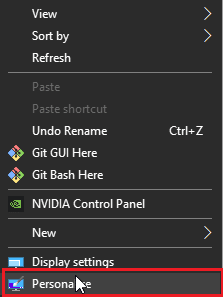 Klicken Sie mit der rechten Maustaste auf den Desktop und klicken Sie auf Personalisieren. So benennen Sie eine Datei im Zielverzeichnis um
