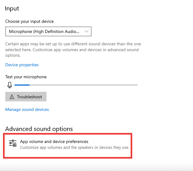 ouvrir le volume de l'application et les préférences de l'appareil. Réparer ma prise casque ne fonctionne pas sous Windows 10