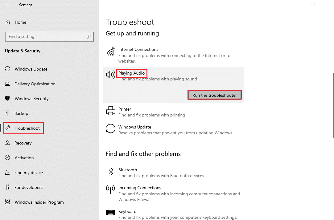 exécutez la lecture de l'utilitaire de résolution des problèmes audio. Réparer ma prise casque ne fonctionne pas sous Windows 10