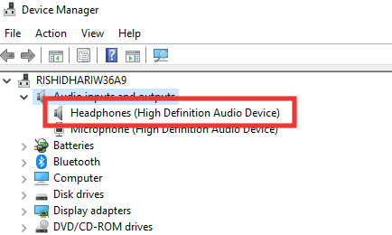 clique duas vezes no dispositivo de áudio de alta definição de fones de ouvido. Corrigir meu fone de ouvido não está funcionando no Windows 10