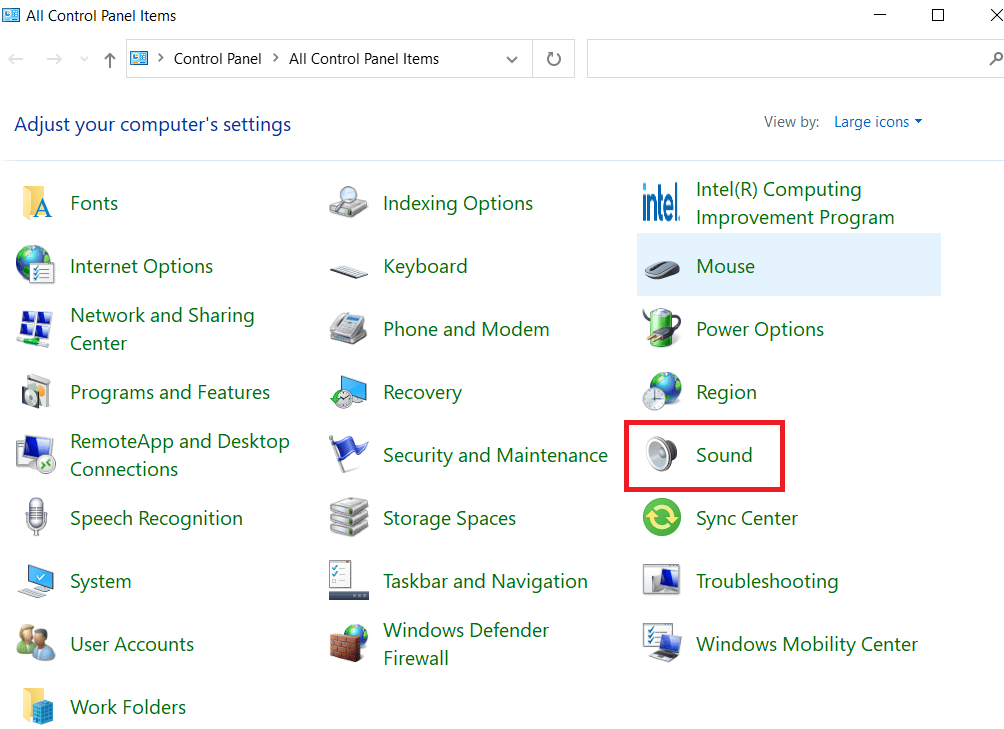 clique em configuração de som. Corrigir meu fone de ouvido não está funcionando no Windows 10