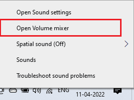 Haga clic con el botón derecho en el icono de los altavoces y abra el mezclador de volumen. Solucione el problema de sonido PUBG en PC con Windows 10