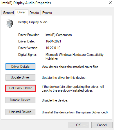 Haga clic con el botón derecho en su dispositivo de audio y seleccione Retroceder al controlador. Solucione el problema de sonido PUBG en PC con Windows 10