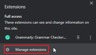 haga clic en administrar extensiones