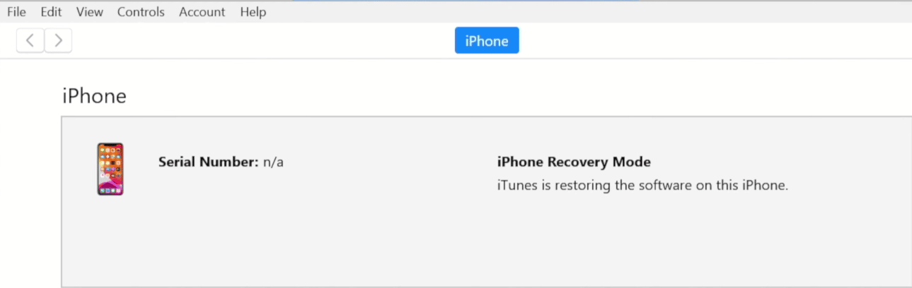 iTunes 将恢复您 iPhone 上的软件。等到过程完成