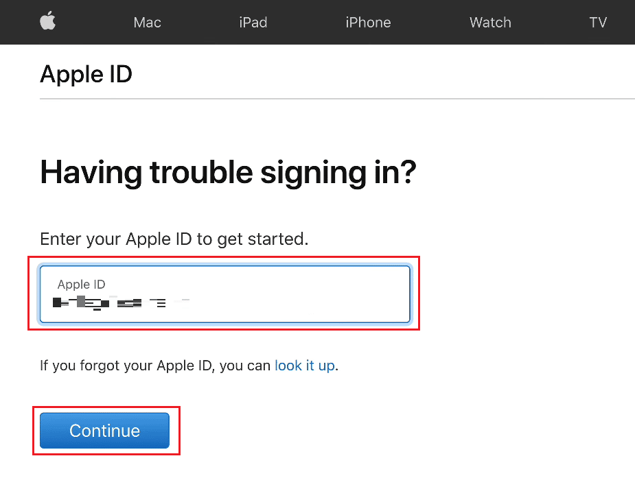 Wpisz swój Apple ID w odpowiednim polu i kliknij Kontynuuj