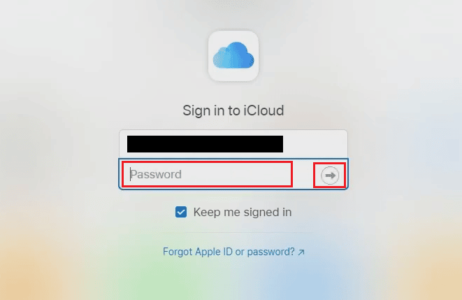 ingrese su ID de Apple (iCloud) Contraseña y haga clic en el siguiente icono de flecha