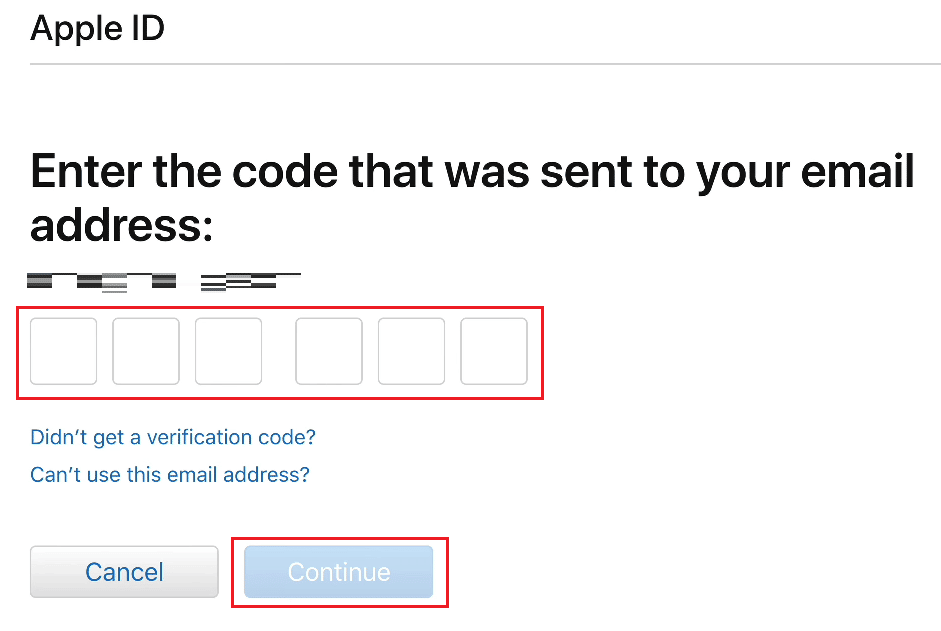 ingrese el código de verificación enviado a su dirección de correo electrónico registrada y haga clic en Continuar