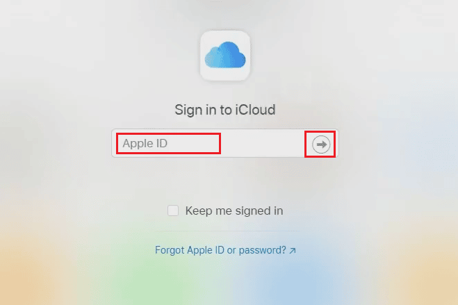 Geben Sie Ihre Apple-ID in das verfügbare Feld ein und klicken Sie auf das nächste Pfeilsymbol