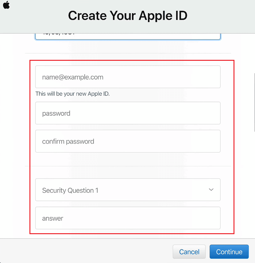 entrez l'identifiant Apple souhaité - le mot de passe souhaité - les questions et réponses de sécurité | Comment accéder à votre compte iCloud