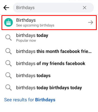 생일이라는 키워드를 검색하고 누릅니다 | Facebook에서 생일은 어떻게 되었나요? | Facebook 알림 켜기/끄기