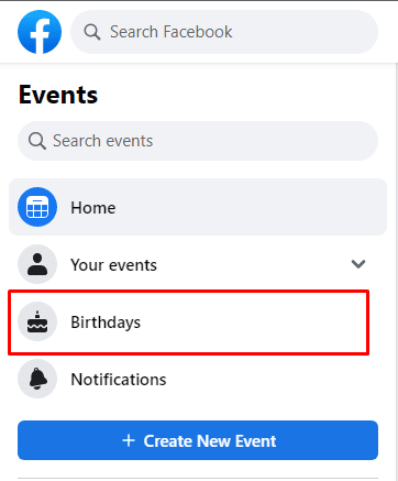 Clique em Aniversários | o que aconteceu com aniversários no Facebook | ativar/desativar as notificações do Facebook