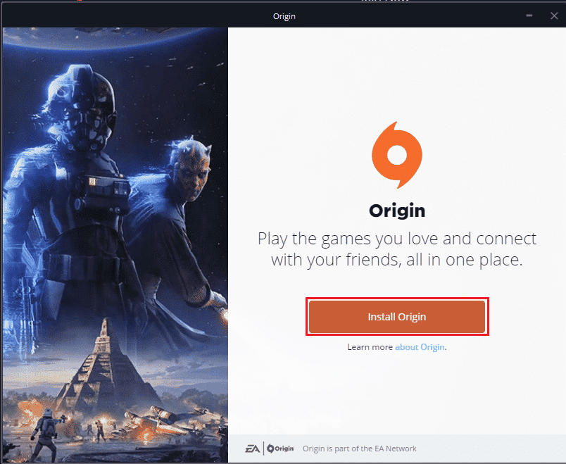 Origin 설치를 클릭하십시오