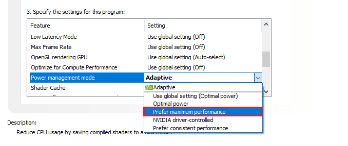 Choisissez Préférer les performances maximales