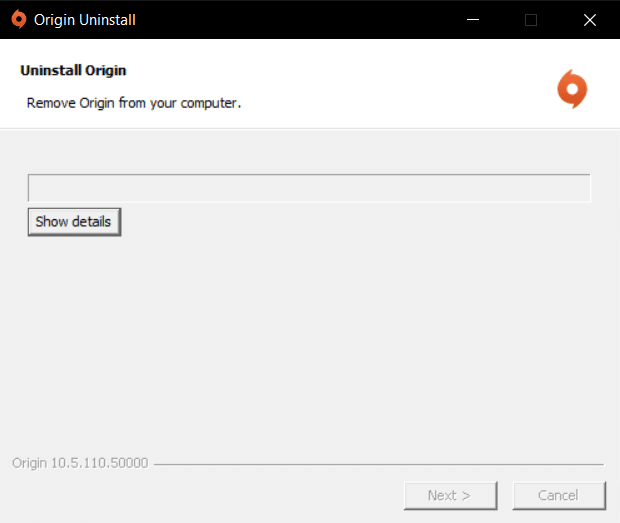 Warten Sie, bis der Deinstallationsprozess von Origin abgeschlossen ist