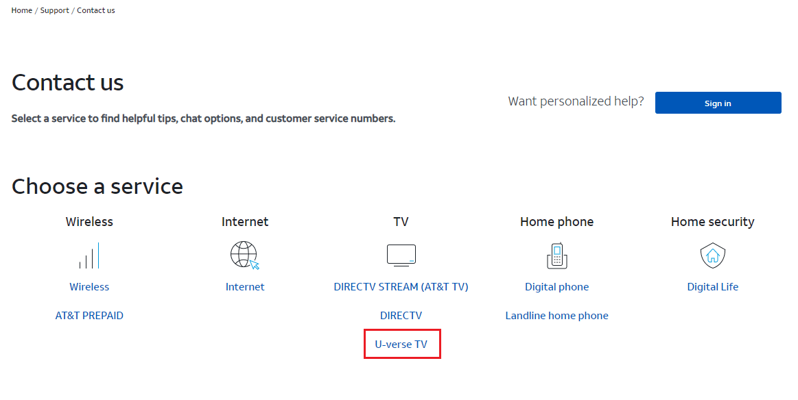 Selecione a opção U verse TV. Corrigir o código Uverse 0 falhou ao carregar o recurso