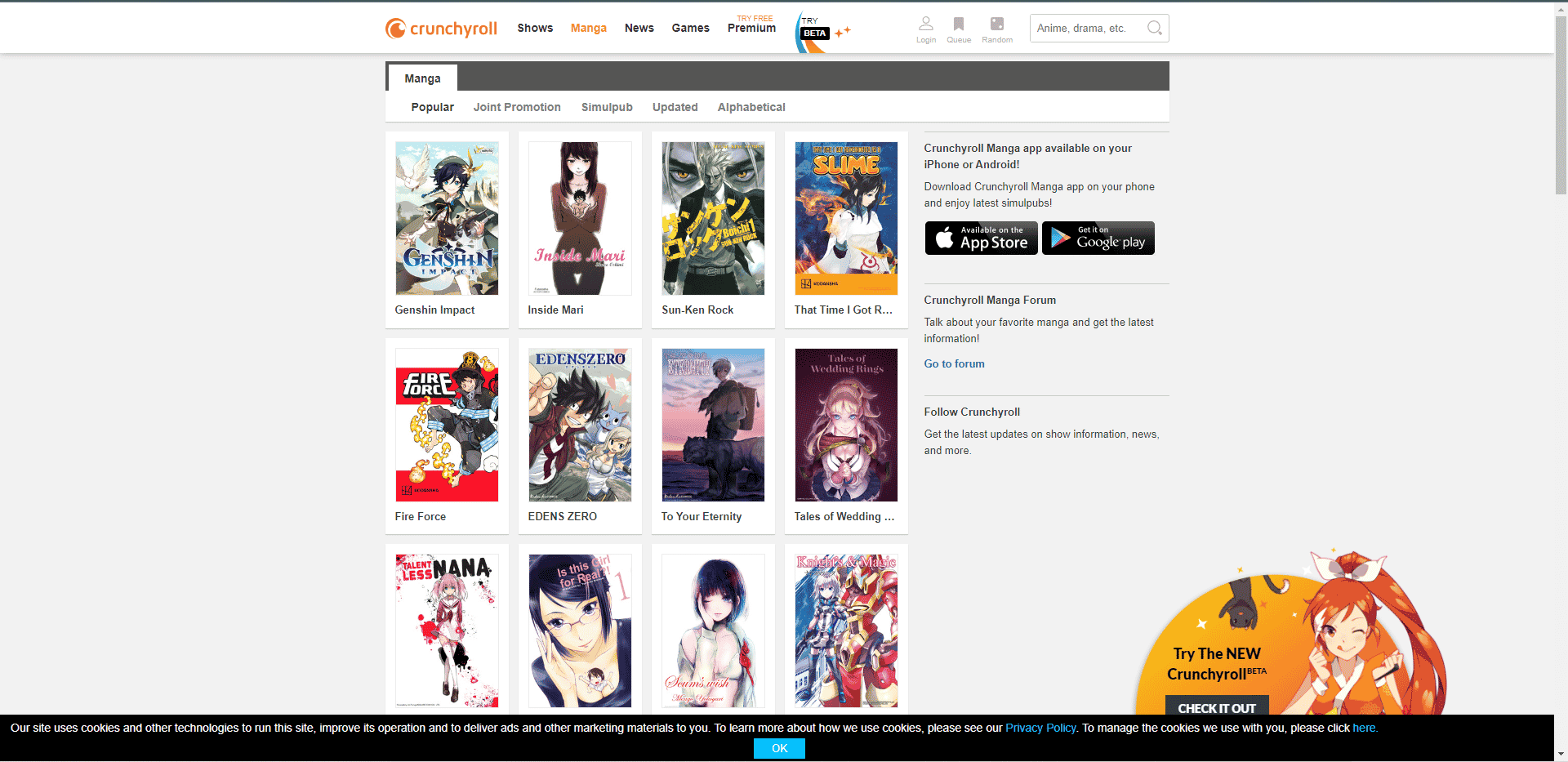 Site oficial do mangá Crunchyroll