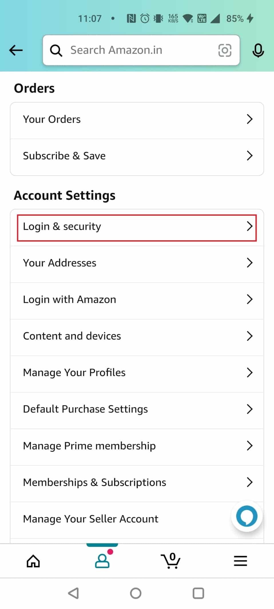 Seleziona Accesso e sicurezza | Come eliminare il tuo account Amazon