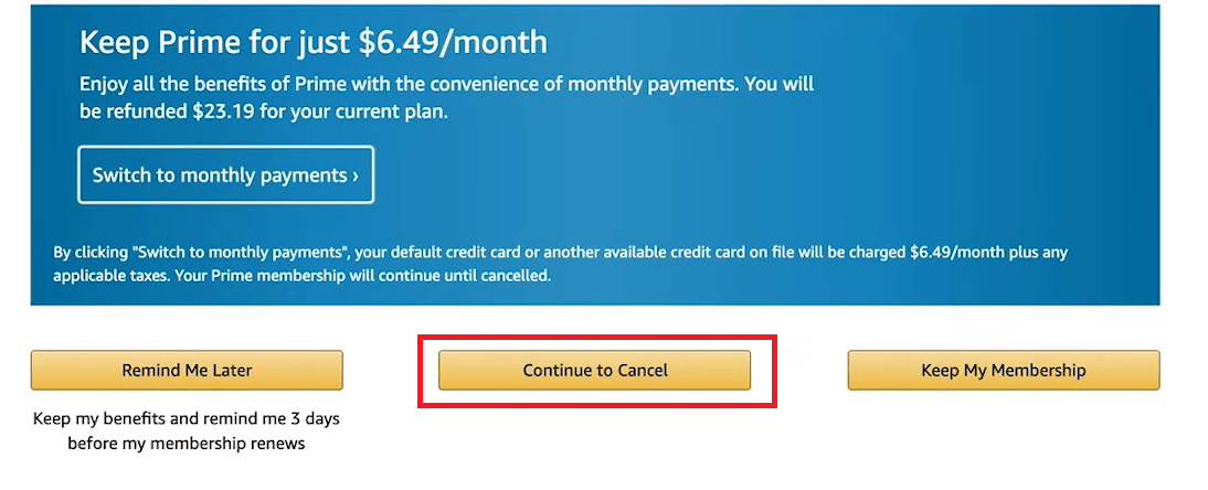 Выберите «Продолжить», чтобы отменить | Как удалить свою учетную запись Amazon