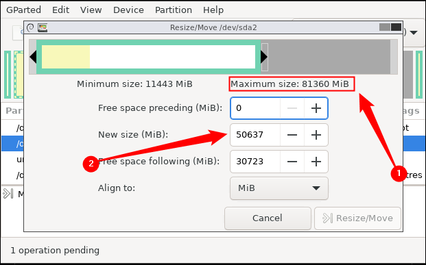 ป้อนค่า "Maximum Size" ลงในช่อง "New Size"