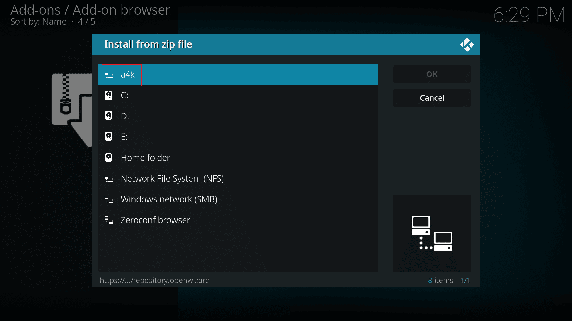 seleccione la fuente a4k. Reparar Kodi no se abre en Windows 10